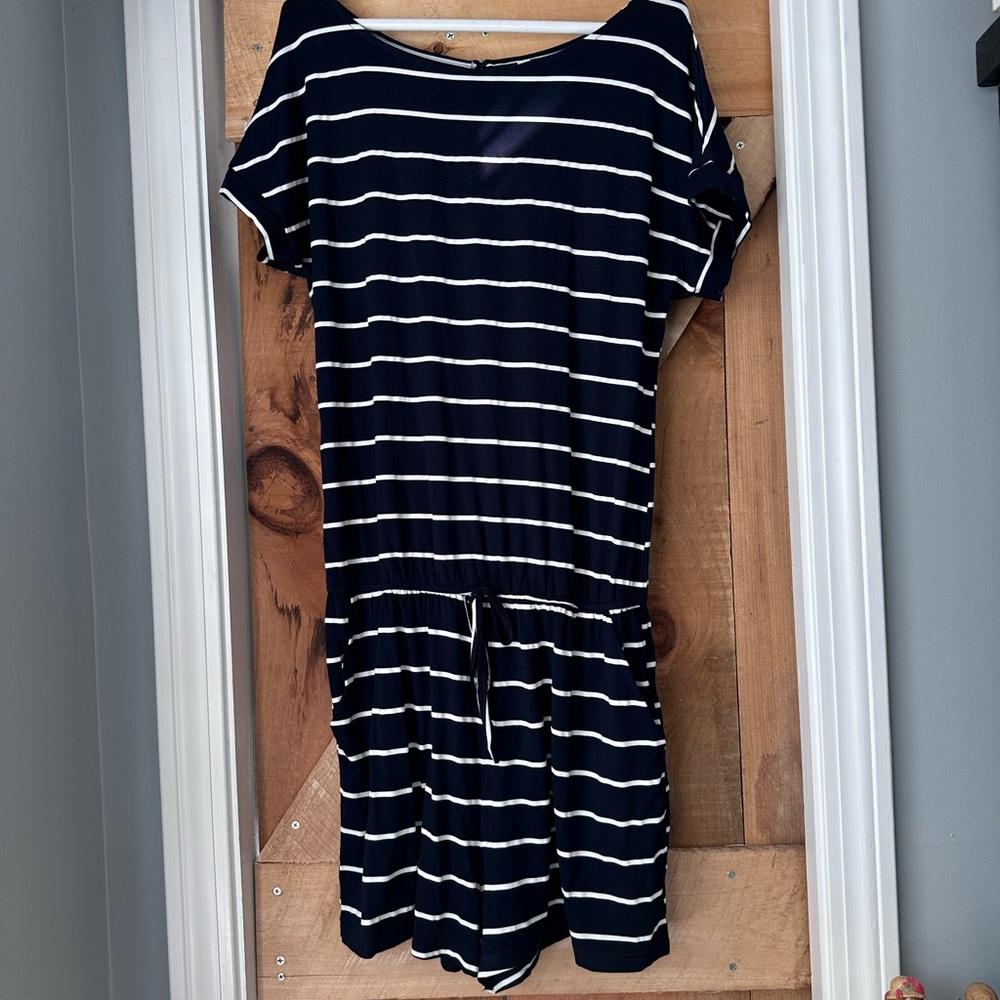 Navy and White Striped romper